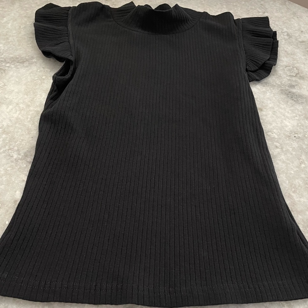 Storia Ribbed Mock Neck Ruffle Sleeve Top - Picture 6 of 11